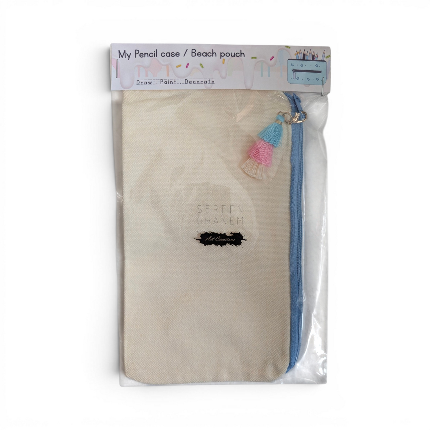 🍦 Pencil Case /  Pouch - Baby Blue with Tassels - Ice Cream Edition