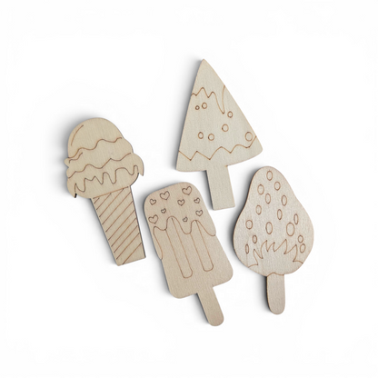 🍦 Wooden Ornaments - Ice Cream Edition