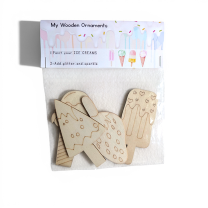 🍦 Wooden Ornaments - Ice Cream Edition